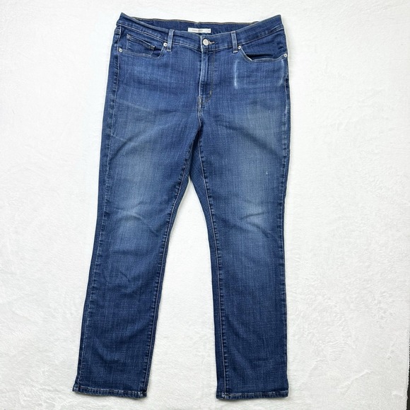 Levis‎ Jeans Womens 14 Blue Fade Denim Classic Straight Stretch Ankle Casual - Picture 1 of 10
